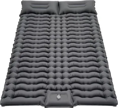 Image de Matelas auto-gonflant pour 2 personnes, 10 cm d'épaisseur, avec coussin intégré, pompe à pied, matelas gonflable