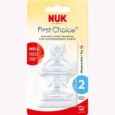 Immagine prodotto di Tettarella anti-coliche NUK FIRST CHOICE+ in silicone, misura 2 (6-18 mesi) S per tè, 2 pezzi