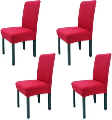 Imagen del producto de Juego de 4 fundas para sillas, elásticas, lavables, de color rojo, para comedor y celebraciones