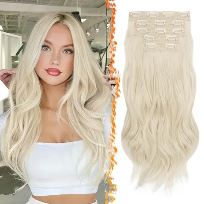 Zdjęcie produktu dla Spinki do przedłużania włosów, 50 cm, falowane, syntetyczne, platynowy blond, zestaw 5 sztuk