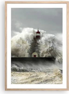 Produktbild von Gerahmtes Poster - Rahmen in heller Eiche - Leuchtturm Ozean Sturm - 50x70 cm - Wand Bild - Wanddeko - Wandbilder - Wandposter - Bilderrahmen - Bilder - Kunstdruck - Wandbild - P2NPA50x70-2442