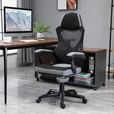 Zdjęcie produktu dla Ergonomiczne krzesło biurowe i gamingowe, regulowane na wysokość, z siatką i podnóżkiem