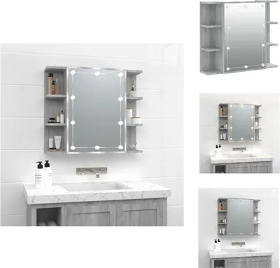 Produktbild von vidaXL Spiegelschrank mit LED Grau Sonoma 70x16,5x60 cm -  Badezimmerwaschtische