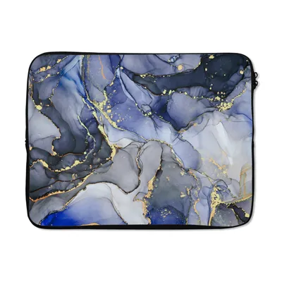 Produktbild von MuchoWow® Laptop Hülle 17 Zoll Laptoptasche Marmor - Gold - Abstrakt - Blau - Zipper - Schutzabdeckung
