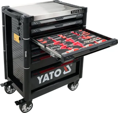 Produktbild von Yato YT-55308, Stahl, Schwarz, 6 Schublade(n), 1 Schublade(n), Kugellager-Teleskopschienen, 25 kg