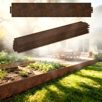 Produktbild von YZNAHRE 40m Metall Rasenkante Flexibel Verzinkt Beetumrandung 40 Stück 100x18cm (L x H) Beeteinfassung Mähkante Palisade für Gartenpflanzen, Rost