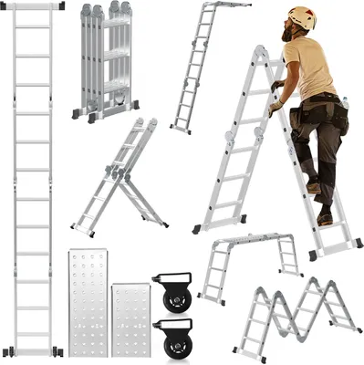 Immagine prodotto di Hengda 4x3 scala multiuso 360cm 6 in 1 scala in alluminio Scala multiuso Scala pieghevole Scala inclinata Scala a gradini Scala domestica Scala in alluminio Scala multifunzionale