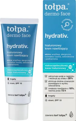 Productafbeelding van TOŁPA Dermo Face Hydratieve gezichtscrème, rijk aan hyaluronzuur, dagcrème, SPF 10, 40 ml