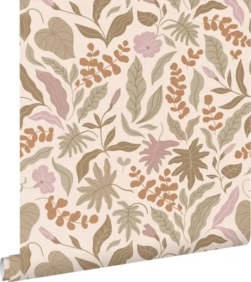 Immagine prodotto di ESTAhome carta da parati foglie e fiori beige caldo, terracotta e viola 50 x 900 cm