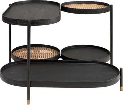Image de Casa Padrino Table basse de luxe Noir / Naturel / Laiton 82,8 x 83,5 x H. 53 cm - Mindiholz & Rattan Table de salon avec piètement acier - Meubles de salon - Meubles de luxe - Ameublement de luxe
