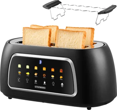 Produktbild von Steinborg XXL 4 Scheiben Toaster Schwarz Lift Funktion Digitales Display Toaster Edler Toaster Breiter Toaster Langer Toaster mit Brötchenaufsatz Großer Toaster