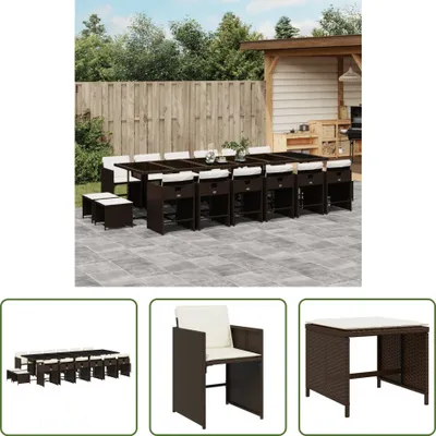Immagine prodotto di The Living Store Set da pranzo da giardino da 17 pezzi con cuscini in polirattan marrone