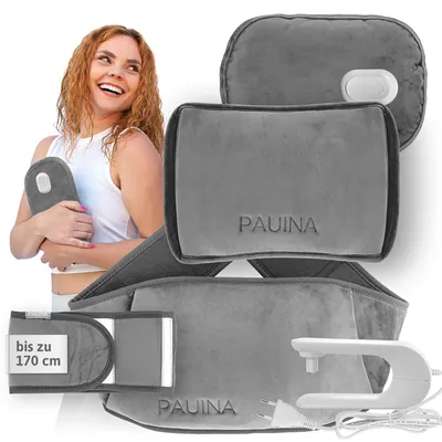 Produktbild von Pauina® Die originale smarte Wärmflasche, elektrische Wärmflasche wiederaufladbar & kabellos, 5-teiliges Set mit Gürtel & Flanellbezug,170 cm Gürtel