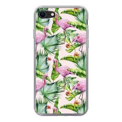 Produktbild von MuchoWow® Handyhülle Schutzhülle Hülle für iPhone 8 Flamingo - Pflanzen - Muster Silikon Softcase Handy Hülle - Schutzhaube