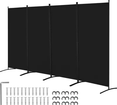 Produktbild von SucceBuy 4-Panel-Raumteiler, faltbarer Sichtschutz, tragbare Trennwand zur Raumtrennung, freistehende Trennwand für Büro, Schlafzimmer, Arbeitszimmer, Schwarz