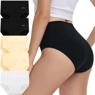 Produktbild von IceReco Bauchweg Unterhose Damen Baumwolle Hohe Taille 5er Pack L Farbmix