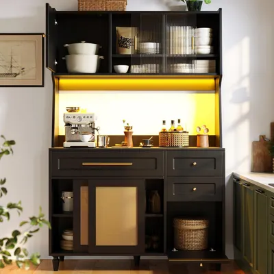 Immagine prodotto di Mobiletto da cucina con illuminazione a LED e 3 cassetti, colore nero