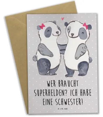 Produktbild von Mr. & Mrs. Panda Grußkarte Liebe Schwester - Grau Pastell - Geschenk, handgemacht, Geschwisterliebe, Bewunderung, weihnachtskarten, Bindung, hochzeitskarten, Familie