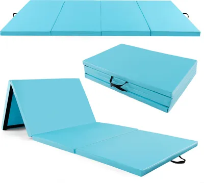 Produktbild von COSTWAY 300x120x5cm Weichbodenmatte, Gymnastikmatte klappbar, Turnmatte mit Kletterverschluss & Tragegriffen, Fitnessmatte Yogamatte, Blau