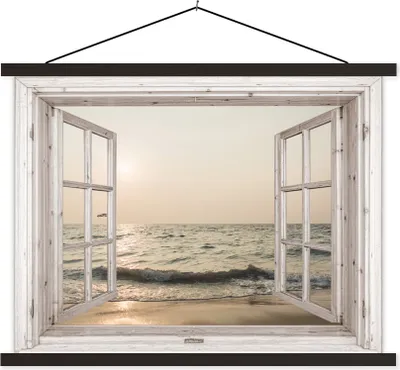 Produktbild von MuchoWow® Textilposter Aussicht - Strand - Meer 120x90 cm mit schwarzem Rahmen - Aufhänger für Poster