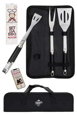 Image de HORUS Set de barbecue 3 pièces : pince, spatule, fourchette
