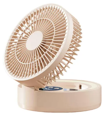 Productafbeelding van Zimilo Vouwbare ventilator met licht en spiegel, 5 standen & wandmontage, draagbare tafelventilator met 5-bladeren technologie, lange levensduur batterij, beige