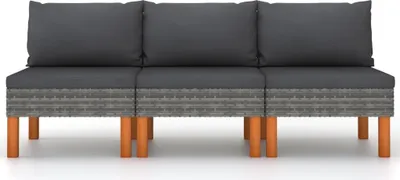 Immagine prodotto di Divani centrali 3 pezzi. Poly rattan e legno massiccio di eucalipto