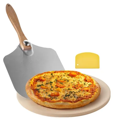 Image de Pierre à pizza ronde en cordiérite, diamètre 38 cm, avec pelle à pizza en aluminium