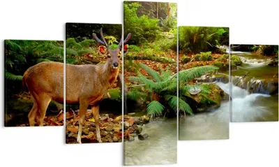 Produktbild von Bild auf Leinwand - Leinwandbild - Herbst berg strom landschaft - 125x70cm - Wand Bild - Wanddeko - Leinwanddruck - Bilder - Kunstdruck - Wanddekoration - Leinwand bilder - Wandkunst - EA125x70-2243