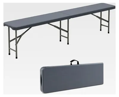 Produktbild von Klappbare Bierbank, 180x30x43cm, Kunststoffbank mit Tragegriff, Faltbank, Campingbank, Gartenbank, Sitzbank bis 600 kg belastbar, Grau