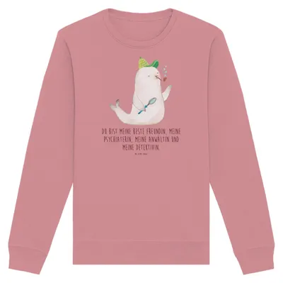 Produktbild von Mr. & Mrs. Panda Baumwoll Sweatshirt Robbe Sherlock Größe S - Canyon Pink - Geschenk, Rundhals Pullover, Lustige Sprüche, Sweater, Pulli