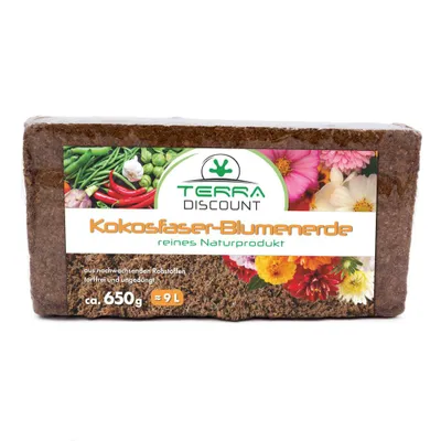 Produktbild von Kokosfaserhumus 650 g – ergibt ca. 9 L Blumenerde – Kokoserde Ziegel gepresst – torffreie Anzuchterde für Pflanzen, Kräuter & Gemüse