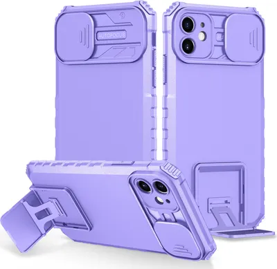 Produktbild von iPhone 11 Hülle, Dual Layer Ständer Schutzhülle mit Schiebe Kamera Schutz für iPhone 11 Lila
