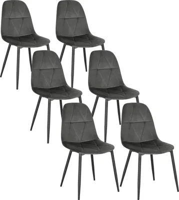 Produktbild von EUGAD 6er Set Esszimmerstühle, Samtbezug Polsterstuhl aus Metall, Dunkelgrau