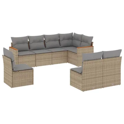 Produktbild von 8-tlg. Garten-Lounge-Set, modular, aus Poly Rattan & pulverbeschichtetem Stahl, UV-beständig, Beige/Hellgrau, mit abnehmbaren & waschbaren Kissen