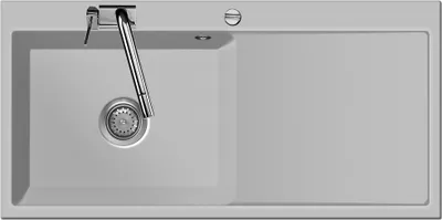 Produktbild von Auflagespüle KeraDomo MERA 100 SL Alu Becken links mit Excenterbedienung