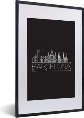 Produktbild von MuchoWow® MuchoWow® Gerahmtes Poster Skyline "Barcelona" schwarz 40x60 cm - Poster mit zchwarzem Bilderrahmen - Poster in Rahmen