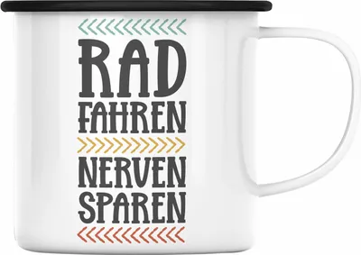 Produktbild von Trendation - Fahrrad Radfahrer Geschenk Rennrad Bike Geschenkidee Männer Emaille Tasse Fahrradfahrer Emaille Emaille Tasse (Schwarz)