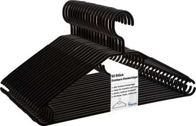 Produktbild von Schwarze Kleiderbügel 50 Stück mit drehbarem Haken, platzsparend, rutschfest