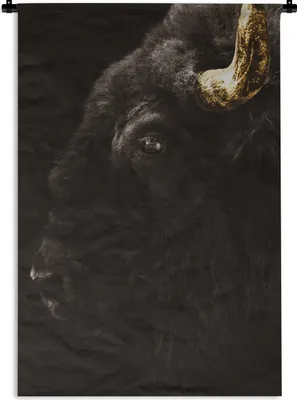 Produktbild von MuchoWow® Wandteppich Wandbehang Bison - Schwarz - Gold 90x135 cm Tapisserie Dekoration Wandtuch - Baumwolle - Wandskulptur
