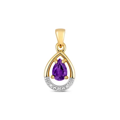 Produktbild von Funkelndes Feuer Atemberaubender 9 Karat (375) Gold Diamant Anhänger Brillant-Schliff H - PK mit Amethyst - 17mm*8mm; TRS35593