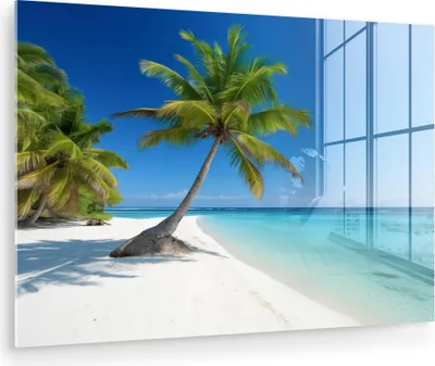 Produktbild von MuchoWow Glasbilder - Bilder auf Wandbild - Foto auf Glas Strand - Palme - Tropisch - Meer 30x20 cm Wanddekoration aus Glas - Acrylglasbild - Acrylbilder - Bilder auf glas wandbild