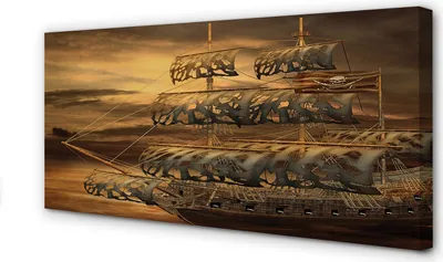 Imagen del producto de Cuadro decorativo para pared, 100x50 cm, con motivos de barco, mar y nubes