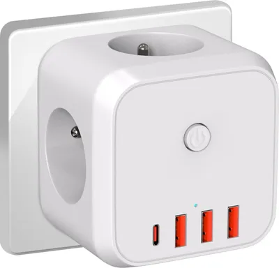 Obrázek produktu pro Napájecí lišta síťový rozbočovač kostka 3x AC + nabíječka 4x USB A+C