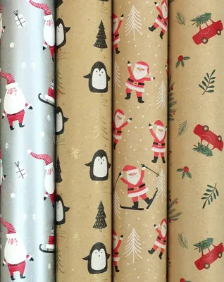 Productafbeelding van Santas Wonderland cadeaupapier - Kraftpapier kerstpapier inpakpapier voor kerst - 200 x 70 cm - 3 rollen