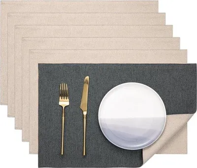 Zdjęcie produktu dla Zestaw wodoodpornych, antypoślizgowych podkładek pod talerze, 6 sztuk, 45 x 30 cm, szaro-beżowe, materiałowe