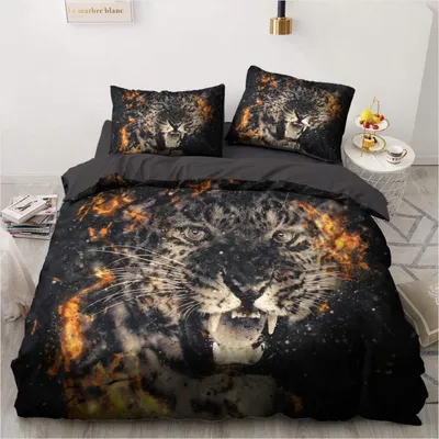 Produktbild von Bettwäsche 155x220 cm 3-teilig Tiermotiv Leopard Grau Orange Mikrofaser mit Reißverschluss und 2 Kissenbezügen 80x80 cm