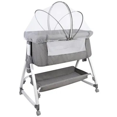 Produktbild von Beistellbett Babywiege freistehendes Babybett - mit Matratze,Höhenverstellung faltbar Grau