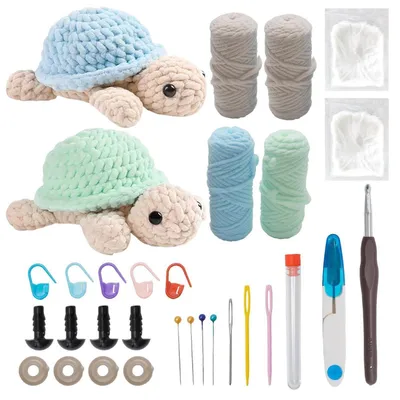 Produktbild von Häkelset Schildkröten für Anfänger, 2er Set, mit Anleitungen und Garn