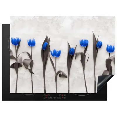 Produktbild von KitchenYeah© Herdabdeckplatte Blumen - Tulpen - Blau , 70x52cm, Küche Deko, Glaskeramikkochfeld Herdabdeckung, Abdeckplatte fùr Kochfeld